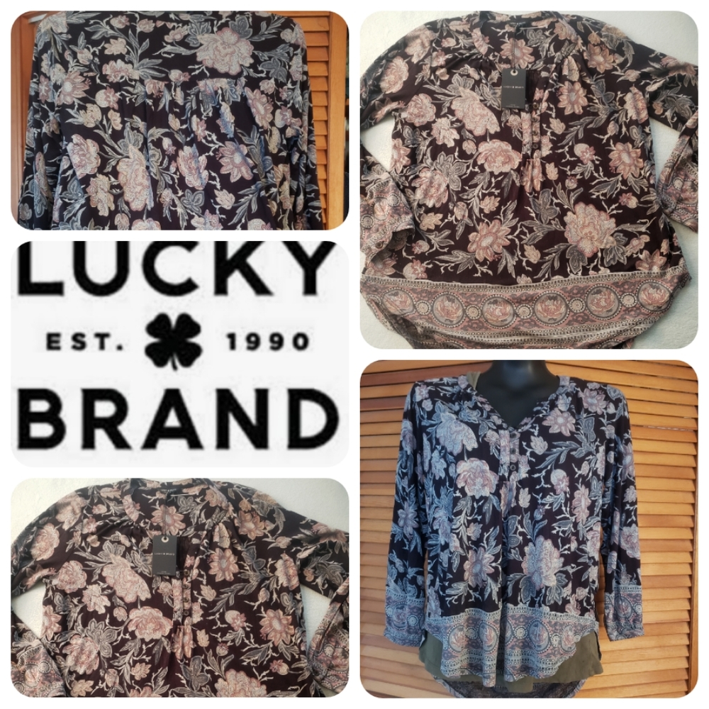 $60 Lucky Brand | Small | Black Floral Boho Blouse - Picture 2 of 7